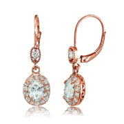 Rose Gold Flashed Sterling Silver Cubic Zirconia Oval Dangle Leverback Earrings