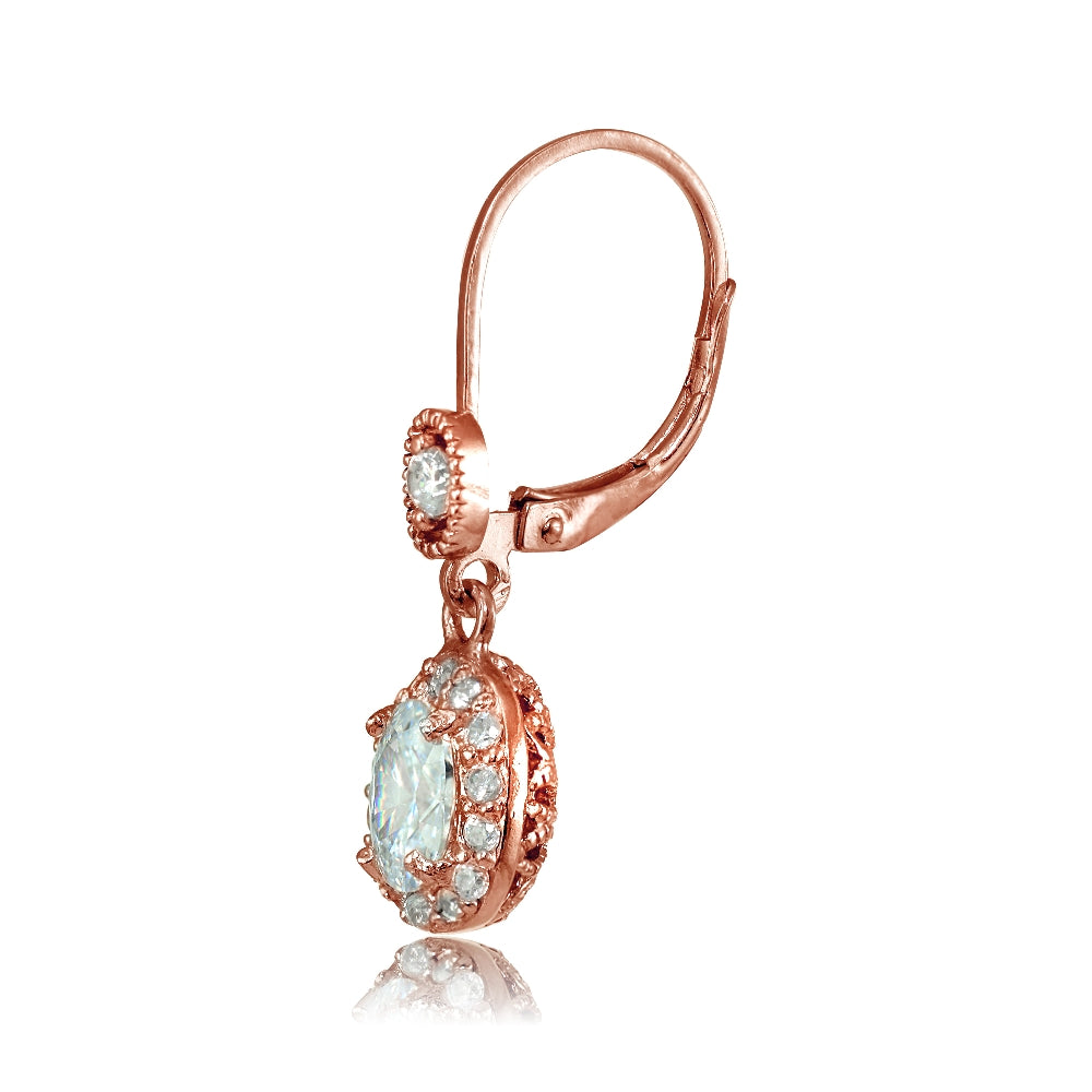 Rose Gold Flashed Sterling Silver Cubic Zirconia Oval Dangle Leverback Earrings-2