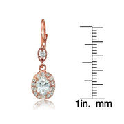 Rose Gold Flashed Sterling Silver Cubic Zirconia Oval Dangle Leverback Earrings