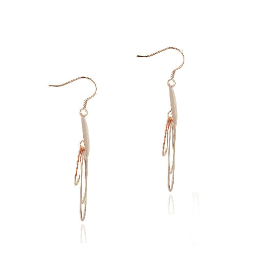 18K Rose Gold over Sterling Silver Three Oval Dangle Earrings