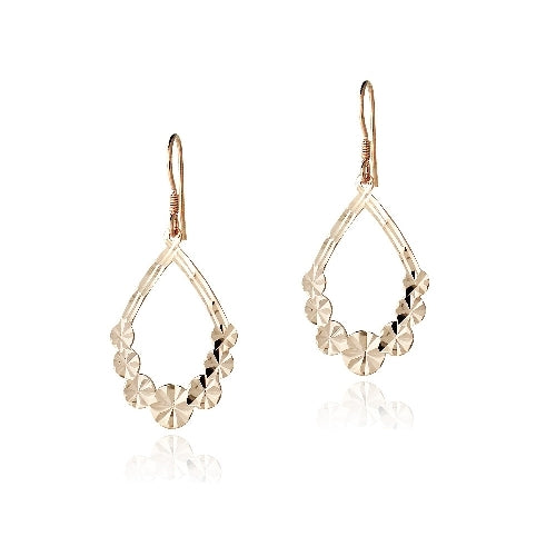 18K Rose Gold over Sterling Silver Textured Flower Open Teardrop Dangle Earrings