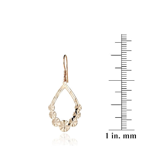 18K Rose Gold over Sterling Silver Textured Flower Open Teardrop Dangle Earrings-3