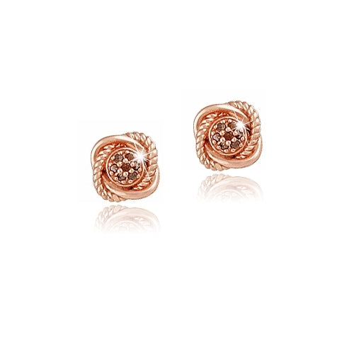 18K Rose Gold over Sterling Silver 1/7ct Red Diamond Love Knot Stud Earrings