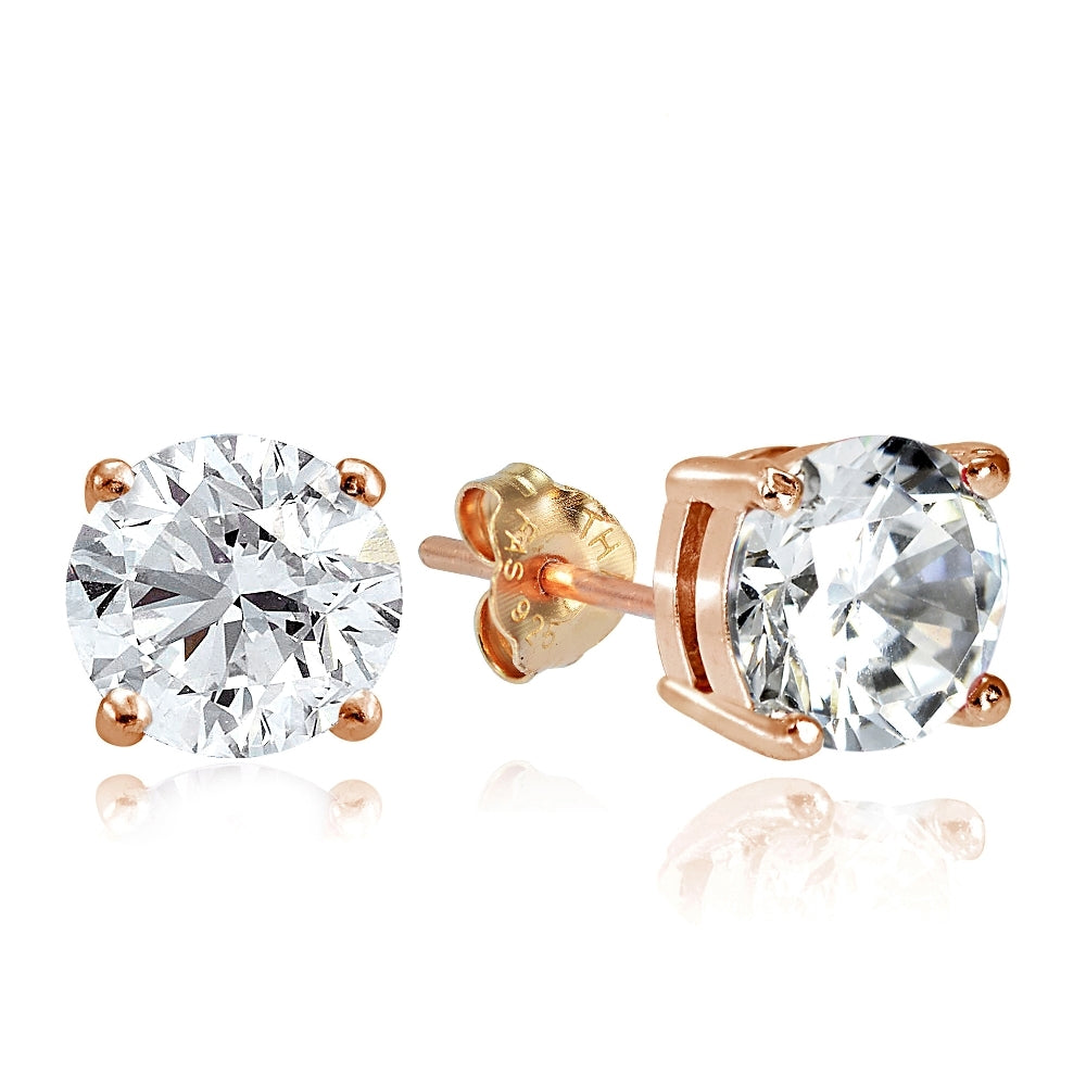 Rose Gold Tone over Sterling Silver 5.5ct Cubic Zirconia 9mm Round Stud Earrings