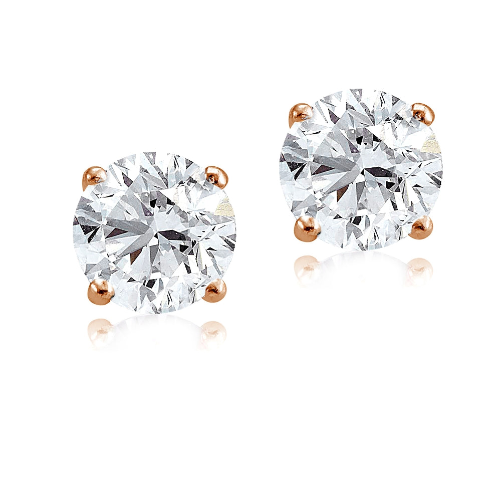 Rose Gold Tone over Sterling Silver 5.5ct Cubic Zirconia 9mm Round Stud Earrings-2