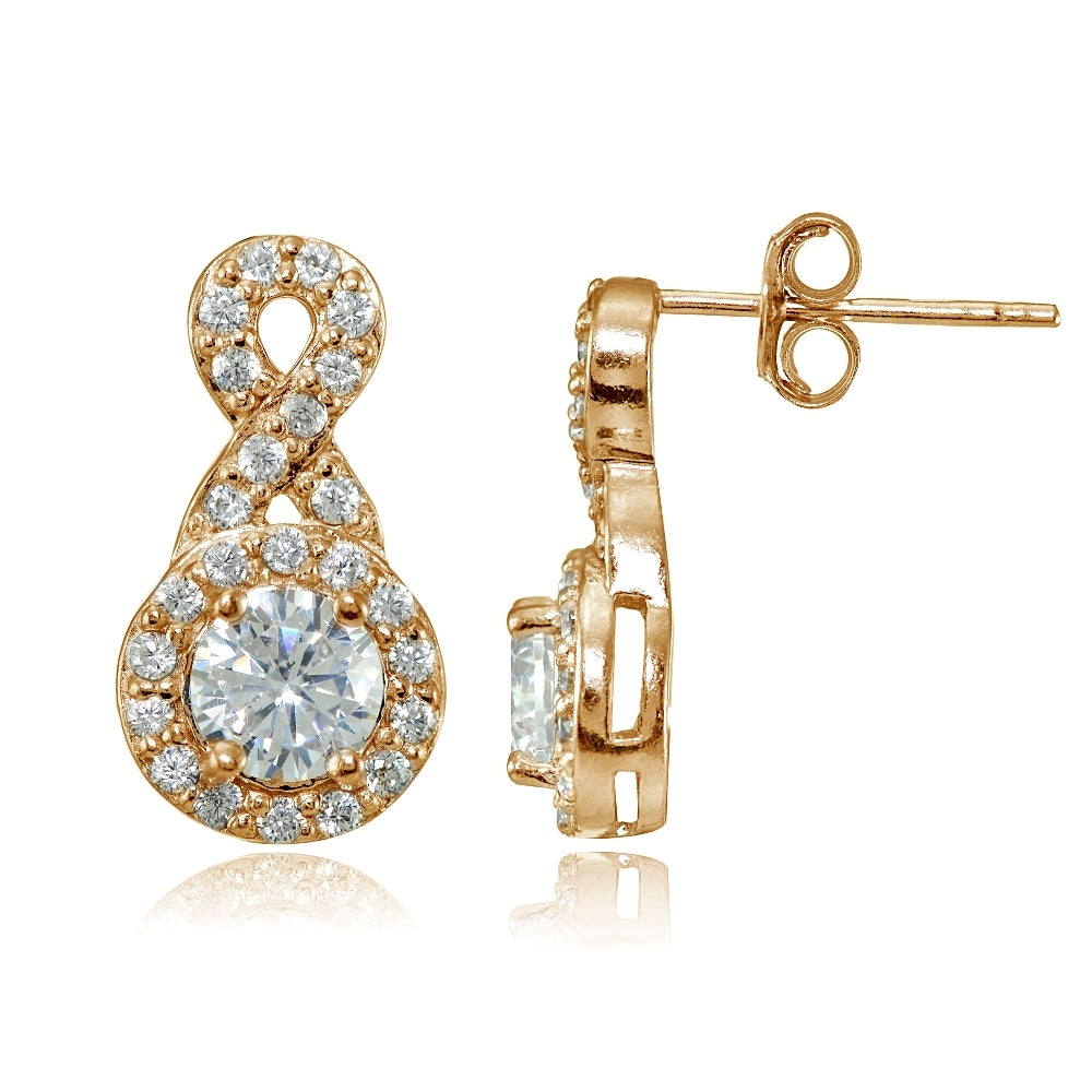 Rose Gold Flashed Sterling Silver Cubic Zirconia Infinity Stud Earrings