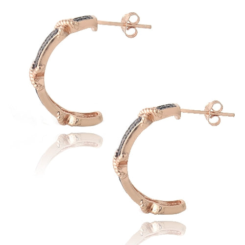 18K Rose Gold over Sterling Silver Black Diamond Accent X & Bar Half-Hoop Earrings-2