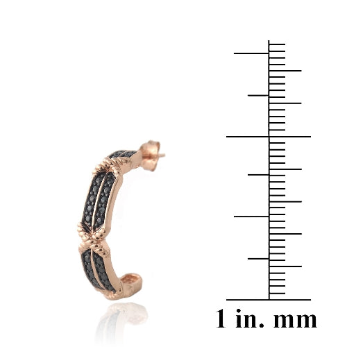 18K Rose Gold over Sterling Silver Black Diamond Accent X & Bar Half-Hoop Earrings-3