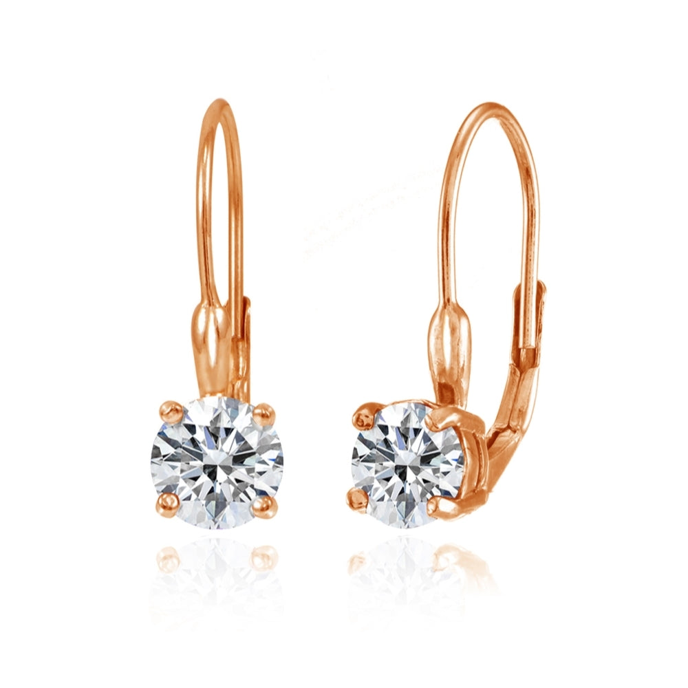 Rose Gold Flashed Sterling Silver Round Prong-Set Leverback Earrings Created with Swarovski Zironica