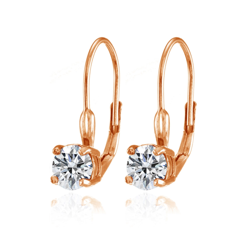 Rose Gold Flashed Sterling Silver Round Prong-Set Leverback Earrings Created with Swarovski Zironica-2
