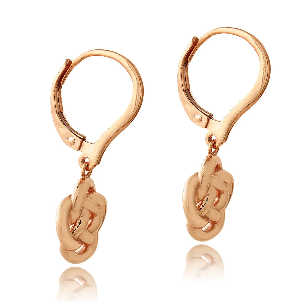 Rose Gold Flashed Sterling Silver Love Knot Flower Dangle Leverback Earrings-2