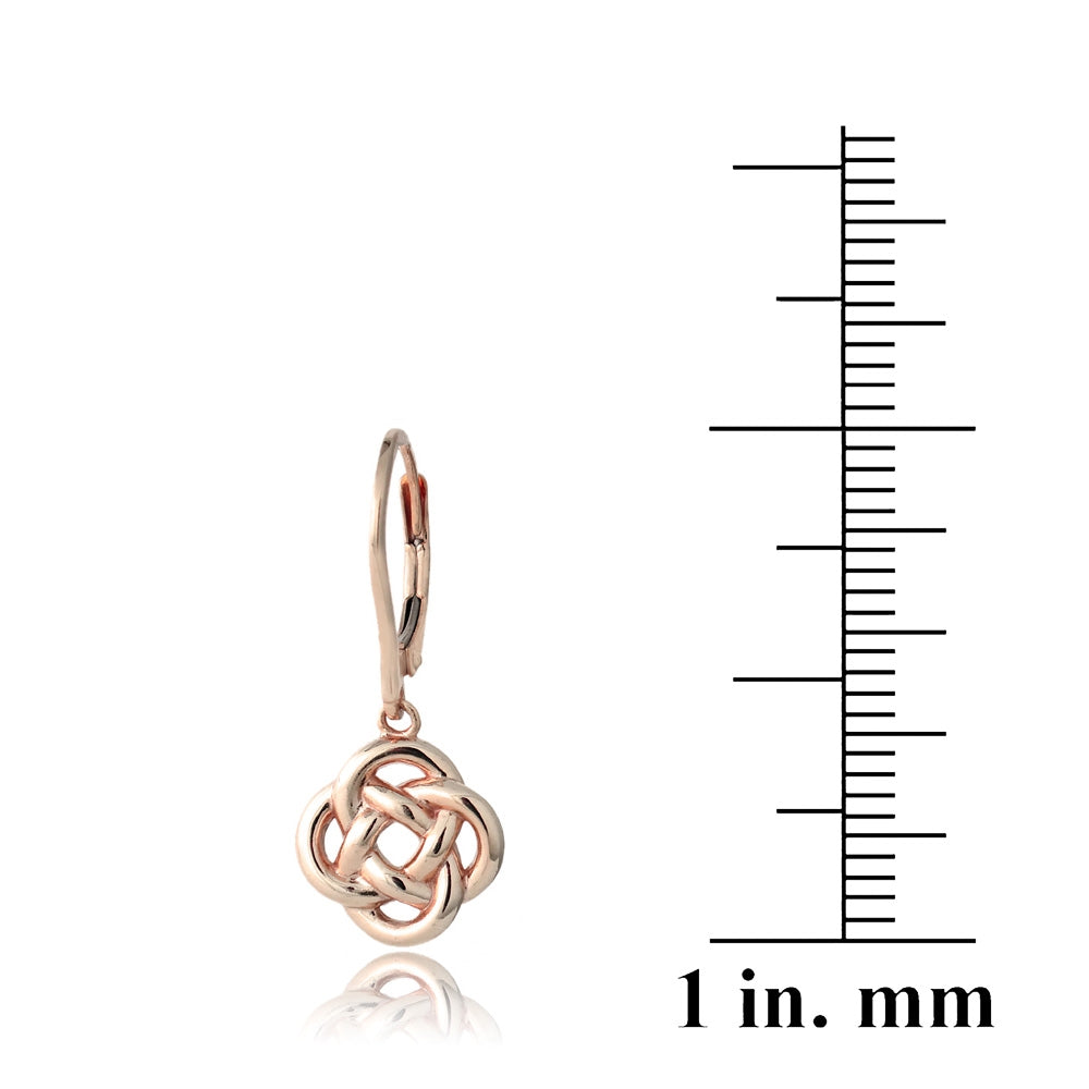 Rose Gold Flashed Sterling Silver Love Knot Flower Dangle Leverback Earrings-3