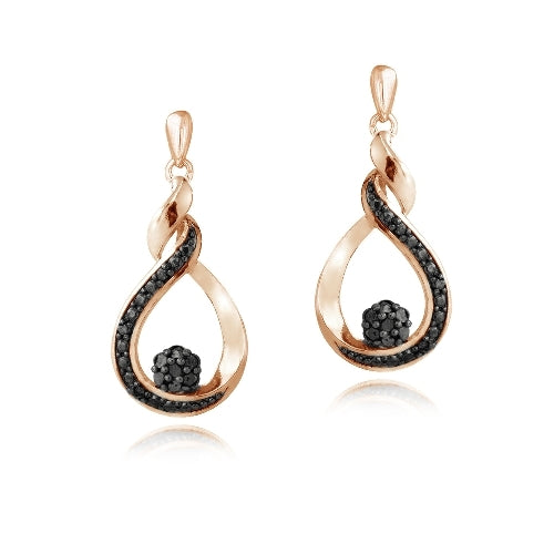 Rose Gold Tone over Sterling Silver 1/10 ct Black Diamond Cluster Teardrop Dangle Earrings