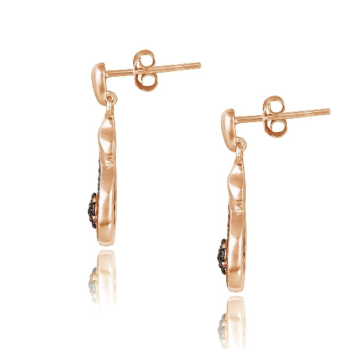 Rose Gold Tone over Sterling Silver 1/10 ct Black Diamond Cluster Teardrop Dangle Earrings-2
