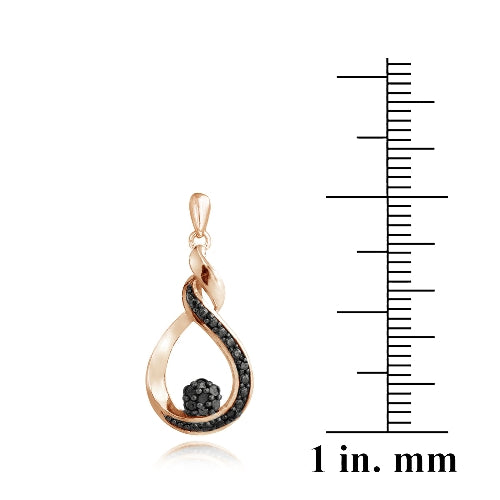Rose Gold Tone over Sterling Silver 1/10 ct Black Diamond Cluster Teardrop Dangle Earrings-3