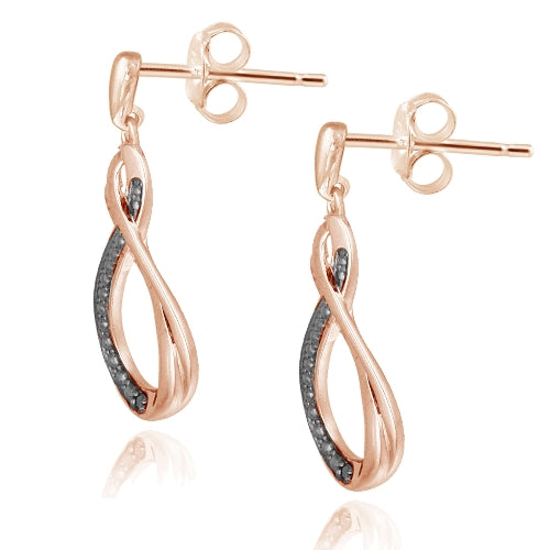 18K Rose Gold over Silver Black Diamond Accent Twisted Teardrop Dangle Earrings-2