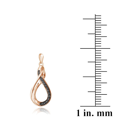 18K Rose Gold over Silver Black Diamond Accent Twisted Teardrop Dangle Earrings-3