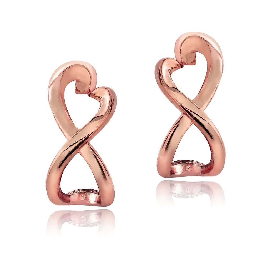Rose Gold Tone over Sterling Silver Infinity Heart Half Hoop Earrings
