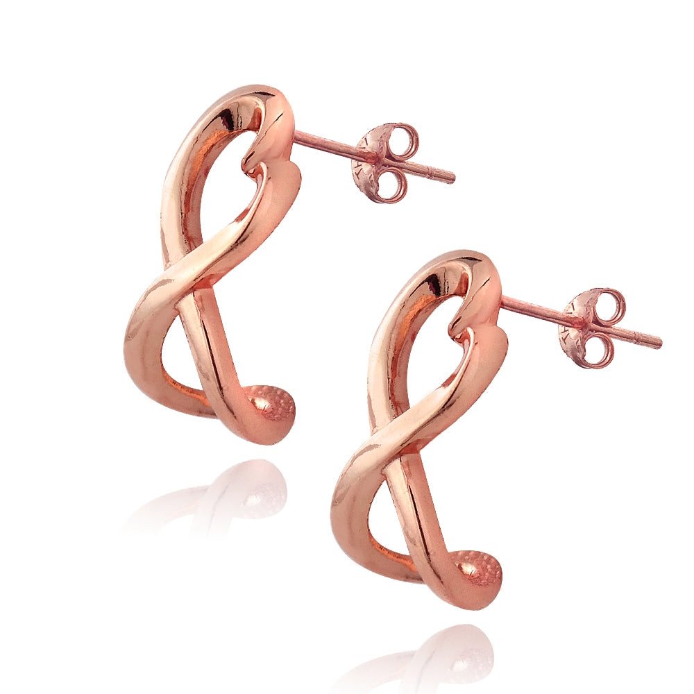 Rose Gold Tone over Sterling Silver Infinity Heart Half Hoop Earrings-2