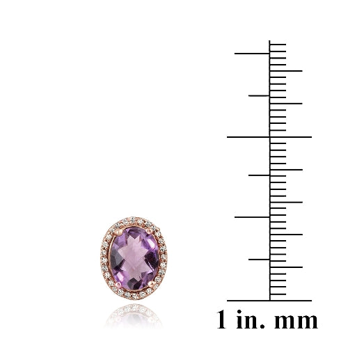 Rose Gold Tone over Silver 3.5ct Amethyst & White Topaz Oval Stud Earrings-3