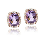 Rose Gold Tone over Silver 4.5ct Amethyst & White Topaz Rectangle Stud Earrings