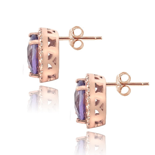 Rose Gold Tone over Silver 4.5ct Amethyst & White Topaz Rectangle Stud Earrings-2