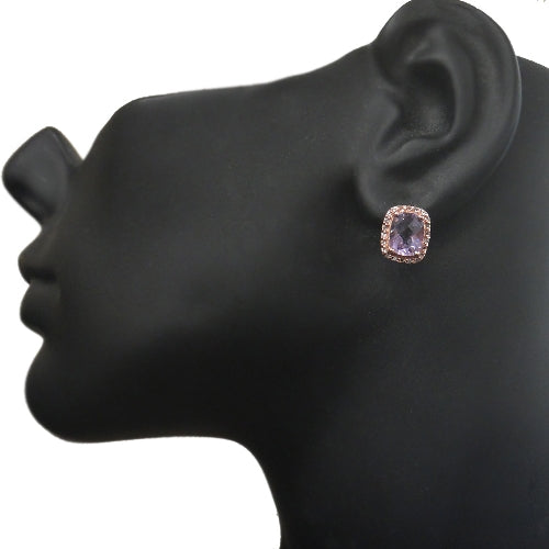 Rose Gold Tone over Silver 4.5ct Amethyst & White Topaz Rectangle Stud Earrings-4