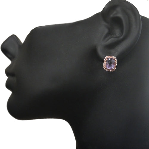 Rose Gold Tone over Silver 4.5ct Amethyst & White Topaz Rectangle Stud Earrings