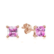 Rose Gold Tone over Sterling Silver 1/3ct Light Pink Cubic Zirconia 3mm Square Stud Earrings