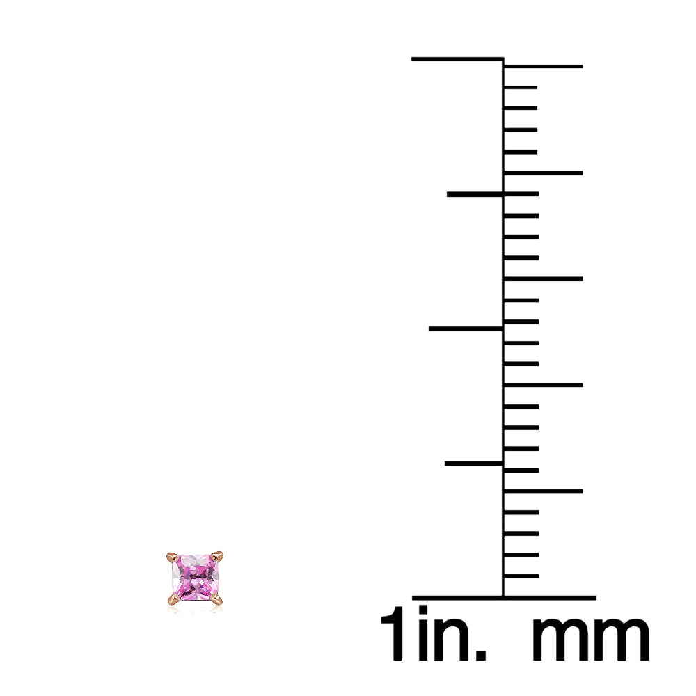 Rose Gold Tone over Sterling Silver 1/3ct Light Pink Cubic Zirconia 3mm Square Stud Earrings-3