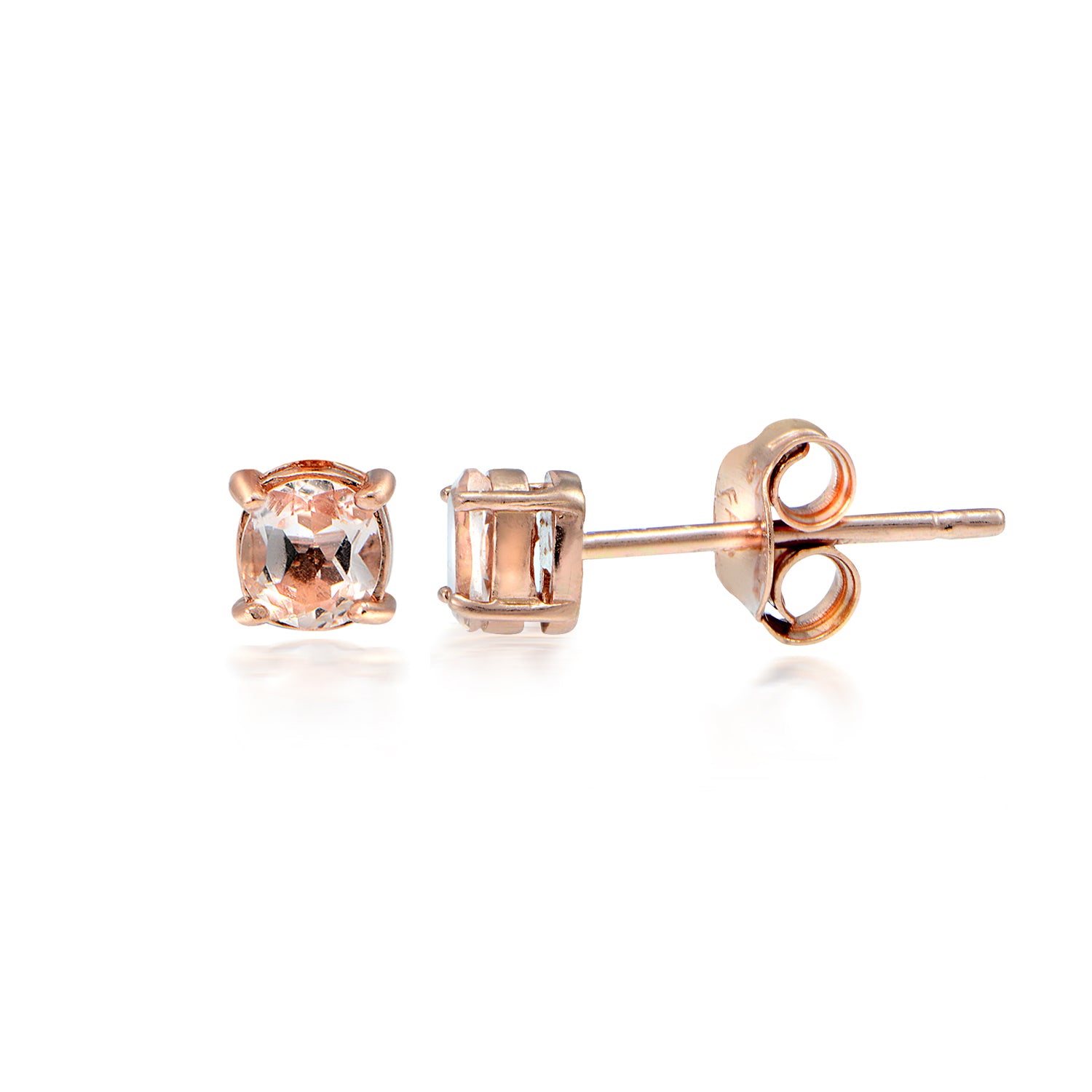 18k Rose Gold over Silver Morganite 3mm Round Stud Earrings