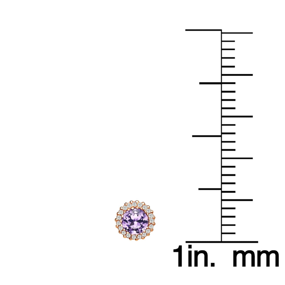 Rose Gold Flashed Sterling Silver Created Amethyst and Cubic Zirconia Round Halo Stud Earrings-5