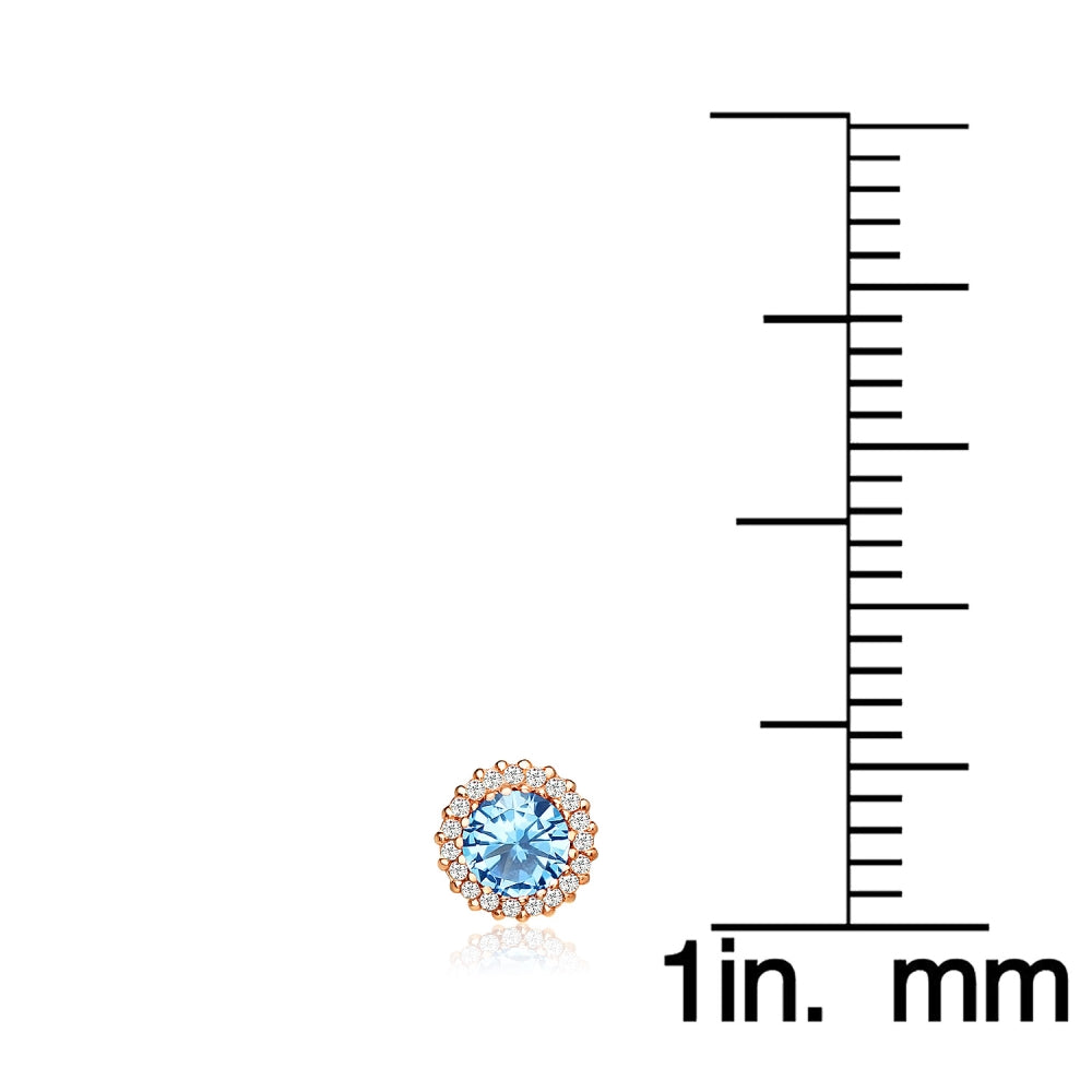 Rose Gold Flashed Silver Created Blue Topaz and Cubic Zirconia Round Halo Stud Earrings-5