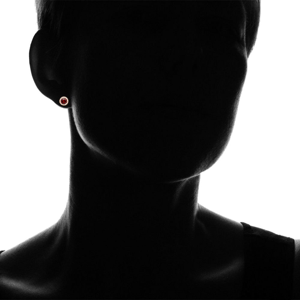 Rose Gold Flashed Sterling Silver Created Garnet and Cubic Zirconia Round Halo Stud Earrings-4