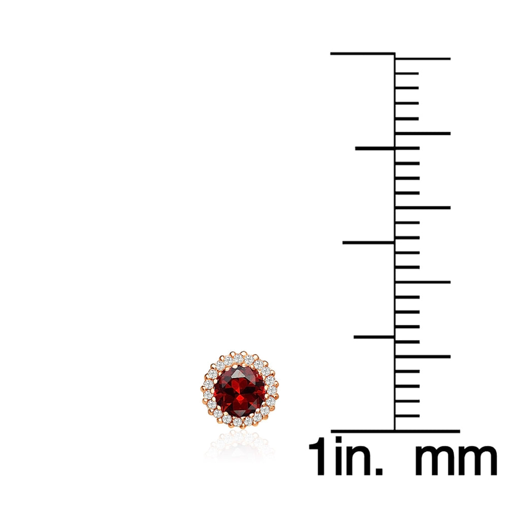 Rose Gold Flashed Sterling Silver Created Garnet and Cubic Zirconia Round Halo Stud Earrings-5