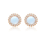 Rose Gold Flashed Sterling Silver Created White Opal and Cubic Zirconia Round Halo Stud Earrings