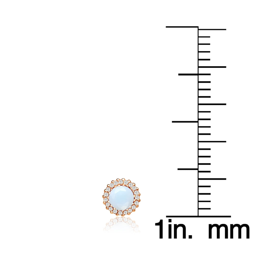 Rose Gold Flashed Sterling Silver Created White Opal and Cubic Zirconia Round Halo Stud Earrings-5