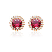 Rose Gold Flashed Sterling Silver Created Ruby and Cubic Zirconia Round Halo Stud Earrings