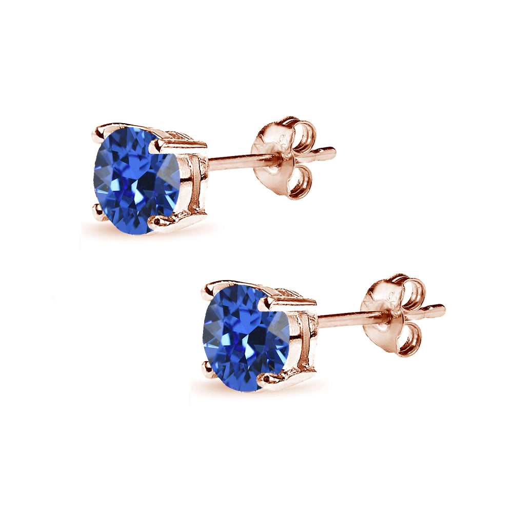 Rose Gold Flashed Sterling Silver 6mm Royal Blue Round Solitaire Stud Earrings Made with Swarovski Crystals-2