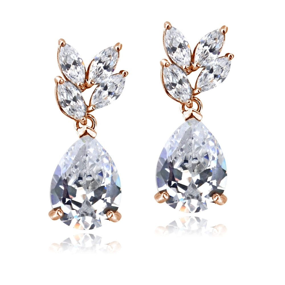 Rose Gold Flashed Sterling Silver Cubic Zirconia Teardrop Fashion Dangle Earrings