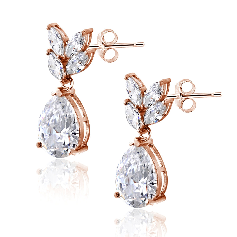 Rose Gold Flashed Sterling Silver Cubic Zirconia Teardrop Fashion Dangle Earrings-2