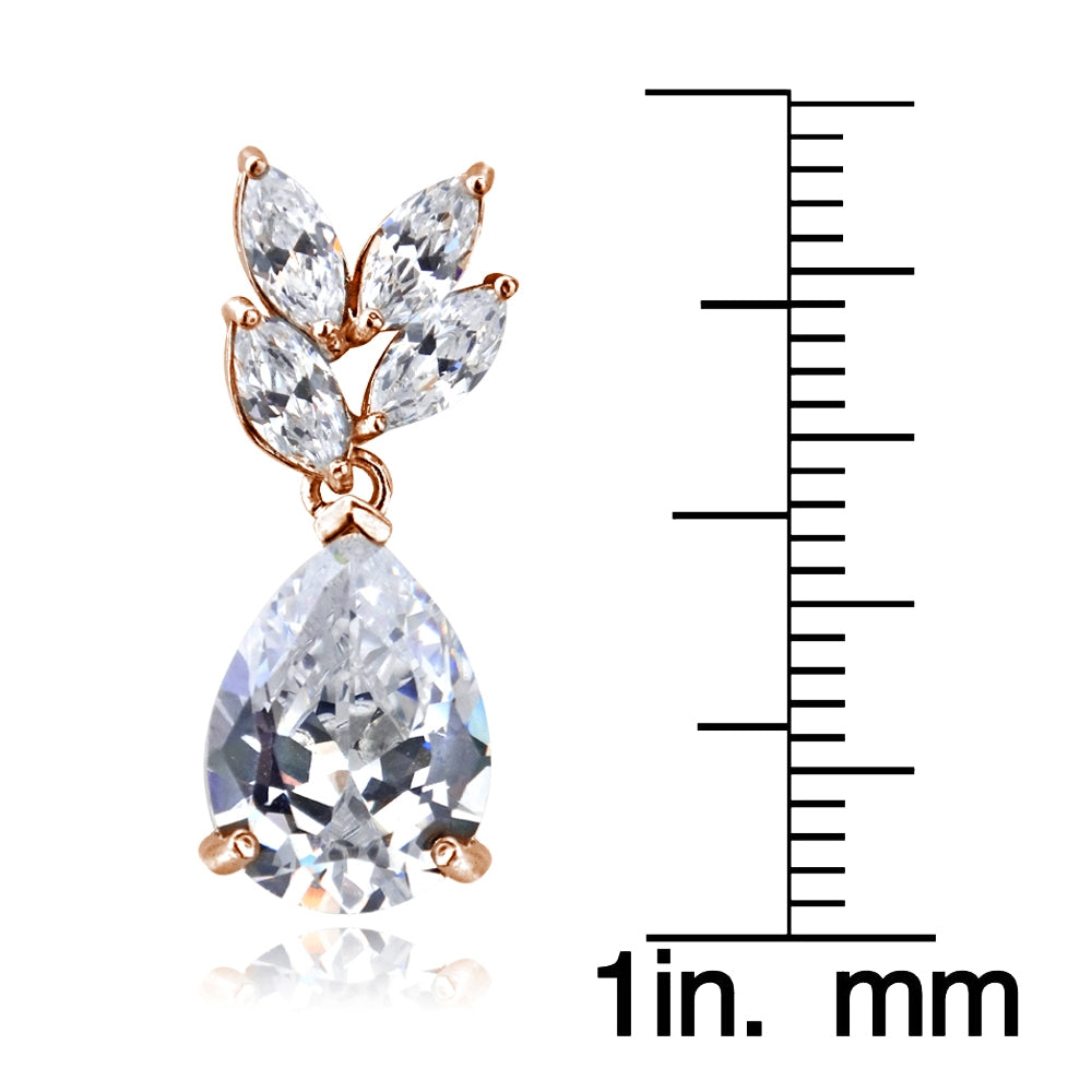 Rose Gold Flashed Sterling Silver Cubic Zirconia Teardrop Fashion Dangle Earrings-3