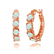 Rose Gold Tone over Sterling Silver White Opal S Design Round Hoop Earrings