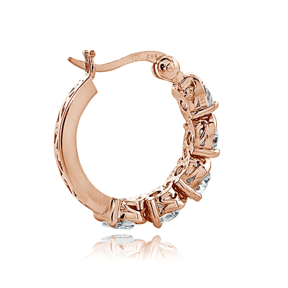 Rose Gold Tone over Sterling Silver Cubic Zirconia S Design Hoop Earrings-2