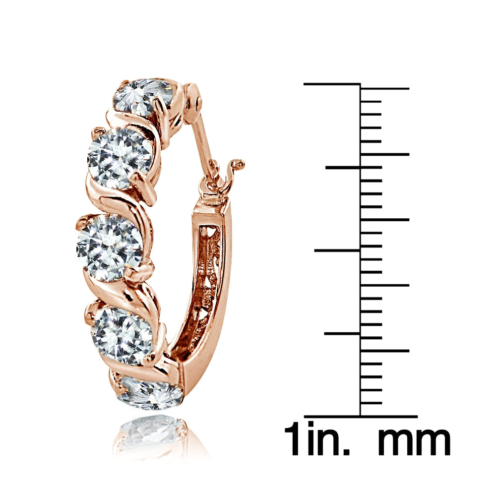 Rose Gold Tone over Sterling Silver Cubic Zirconia S Design Hoop Earrings-3