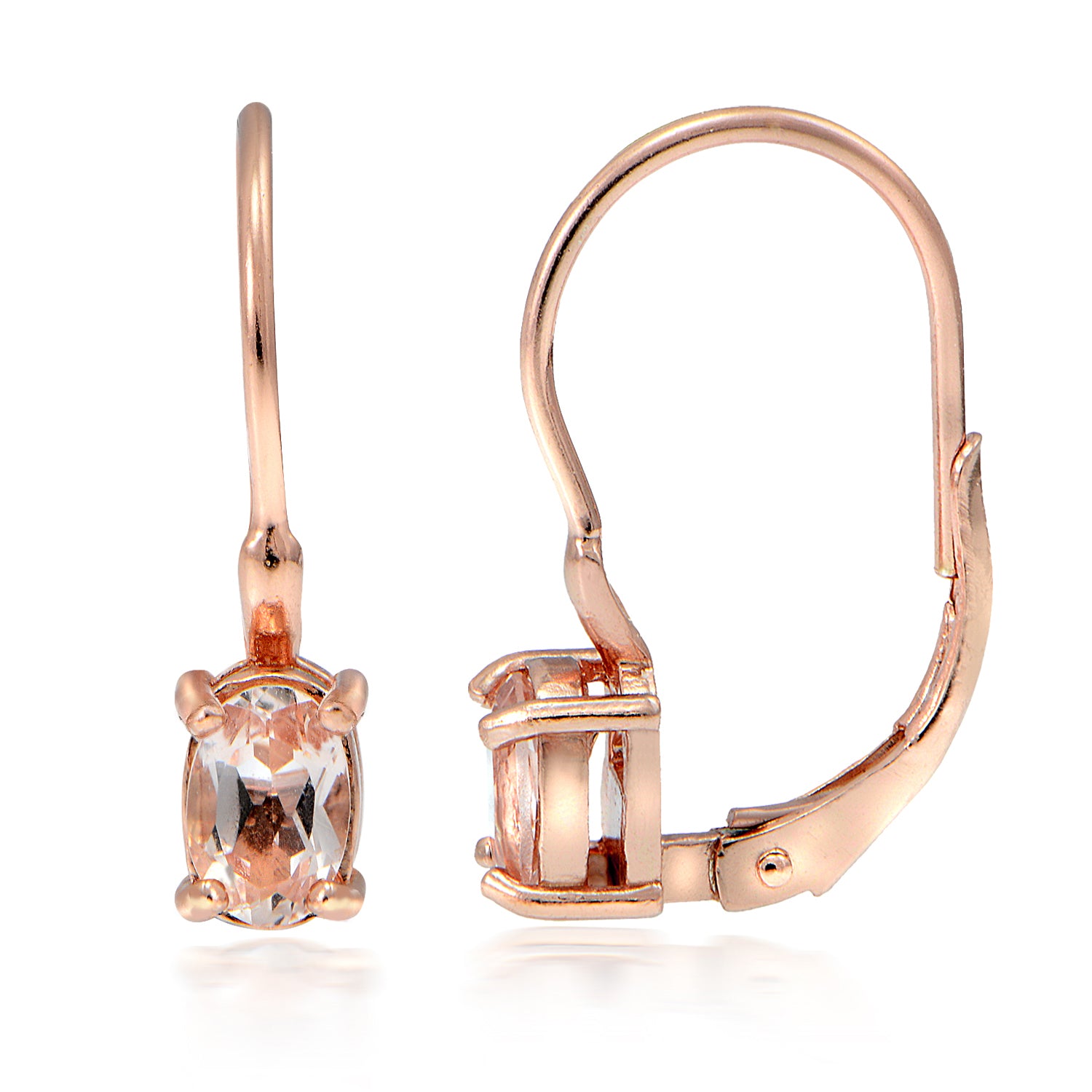 18k Rose Gold over Silver 0.60ct Morganite Oval Leverback Earrings