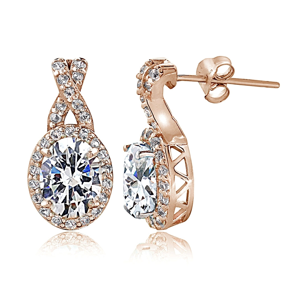 Rose Gold Flashed Sterling Silver 4.4ct TGW Cubic Zirconia Oval and X Drop Earrings