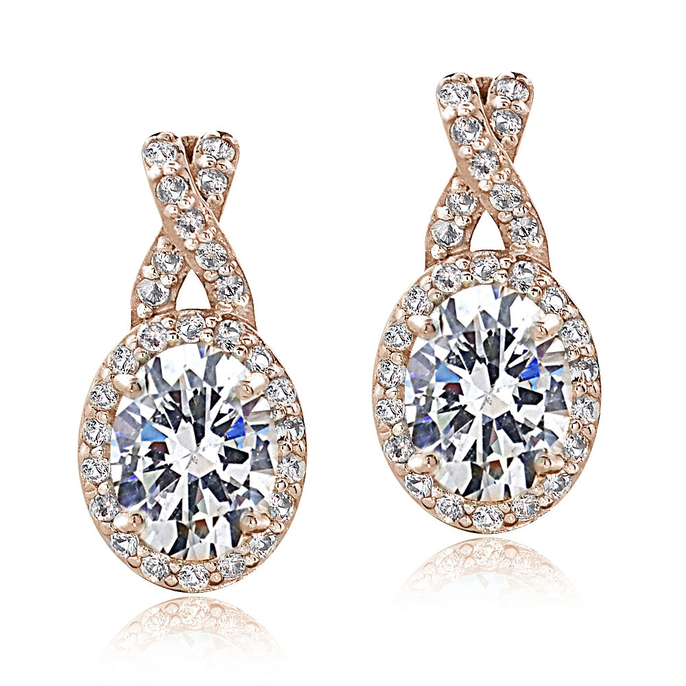 Rose Gold Flashed Sterling Silver 4.4ct TGW Cubic Zirconia Oval and X Drop Earrings-2