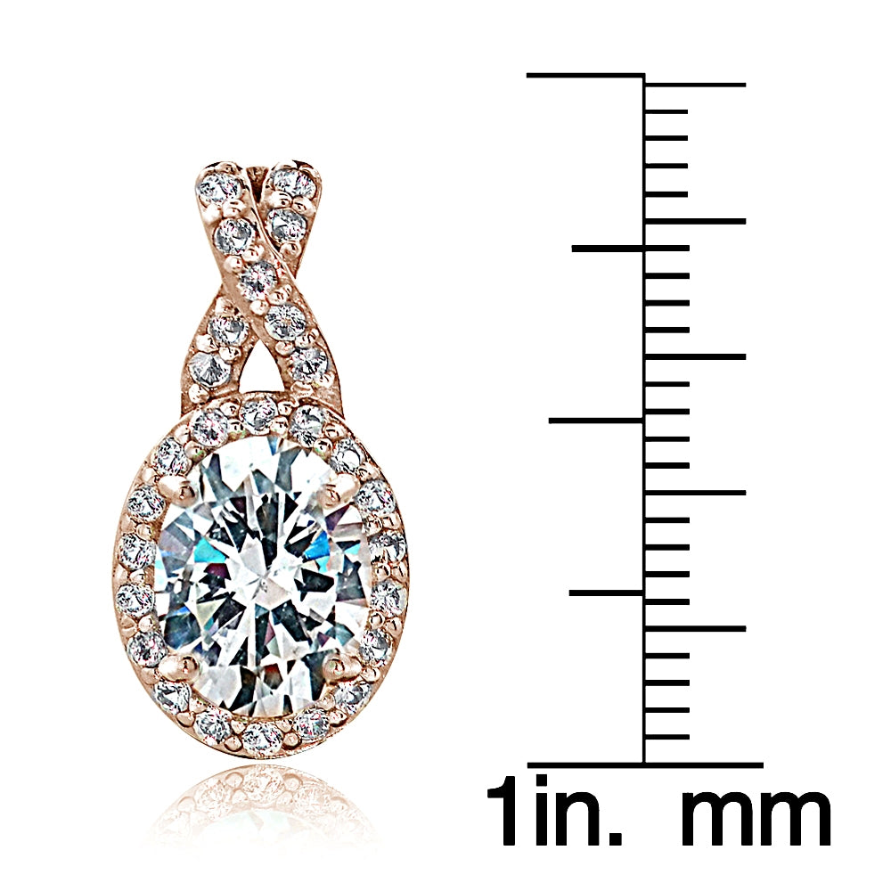 Rose Gold Flashed Sterling Silver 4.4ct TGW Cubic Zirconia Oval and X Drop Earrings-3