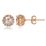 Rose Gold Tone over Sterling Silver Created Morganite 4mm Halo Stud Earrings